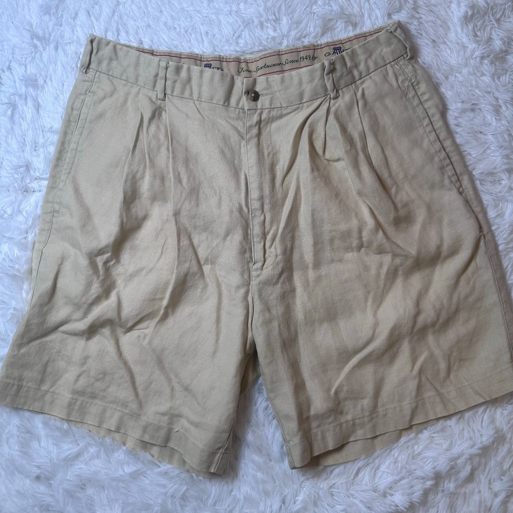 GANT Men’s Linen Shorts Size 36 Beige Tan Pleated Casual Summer Flat Front USA